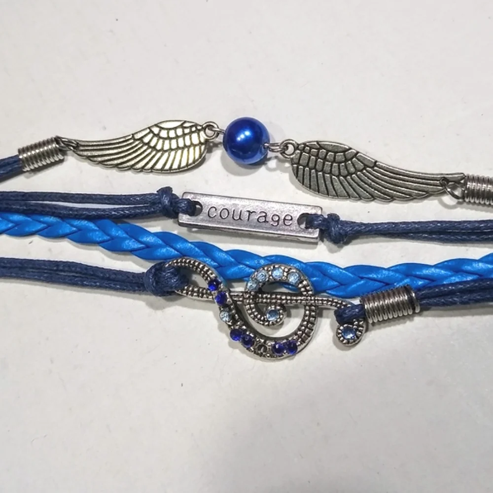 Courage/Music/Wings Blue Pearl Friendship Bracelet